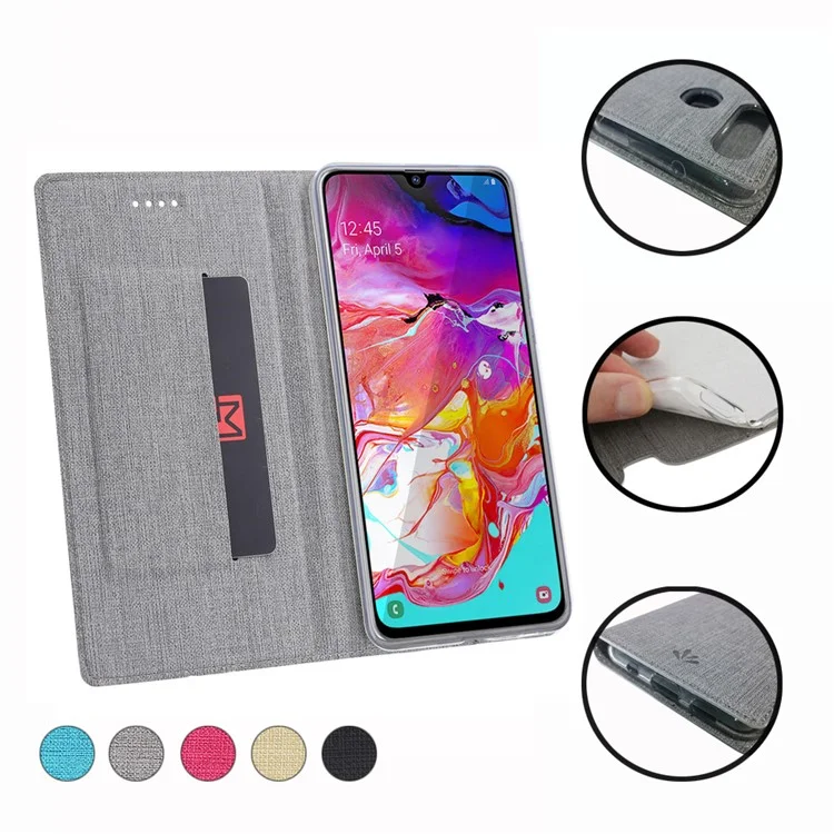 Vili DMX Cruz Texture Stand Titular De Cartão De Couro Para Samsung Galaxy A40 - Cinza