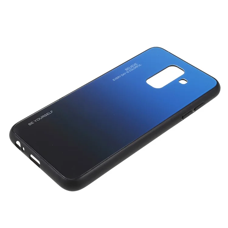 Gradiente Color Glass + PC + TPU Caixa de Telefone Para Samsung Galaxy A6 Plus (2018) / J8 (2018) - Azul / Preto