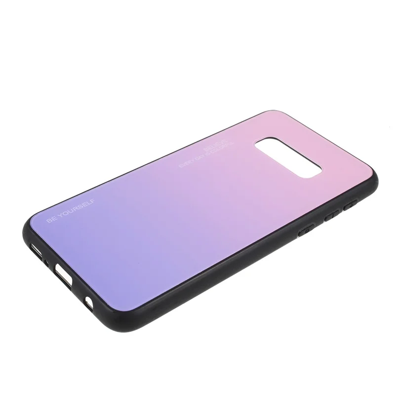 Gradient Color Glass + PC + TPU Phone Case for Samsung Galaxy S10e - Pink / Purple