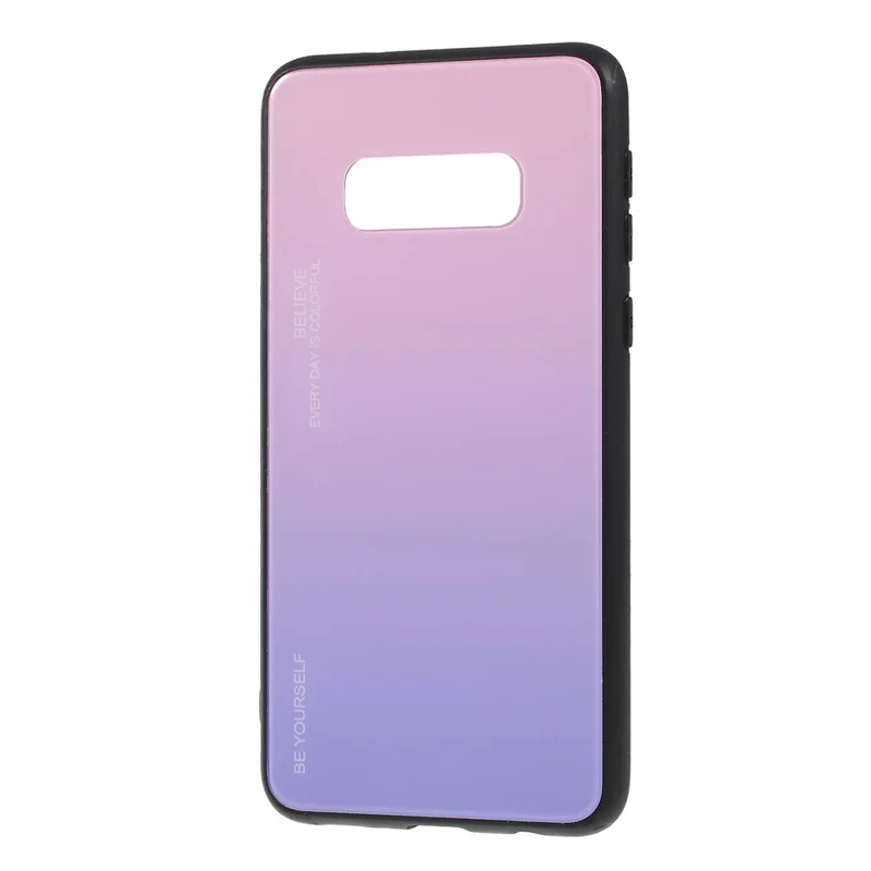 Gradient Color Glass + PC + TPU Phone Case for Samsung Galaxy S10e - Pink / Purple