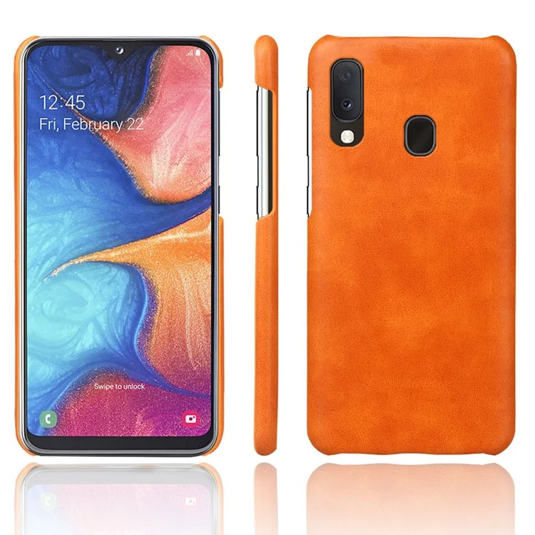 Funda de plástico recubierta de piel de ante Crazy Horse para Samsung Galaxy A20e - Naranja