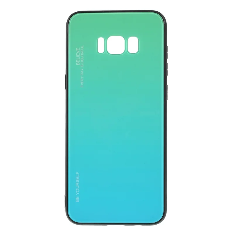 Gradient Color Glass + PC + TPU Phone Case for Samsung Galaxy S8 Plus G955 - Cyan / Blue