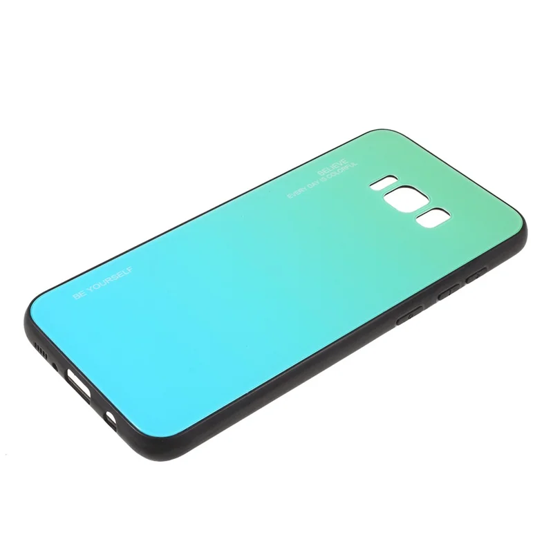 Gradient Color Glass + PC + TPU Phone Case for Samsung Galaxy S8 Plus G955 - Cyan / Blue