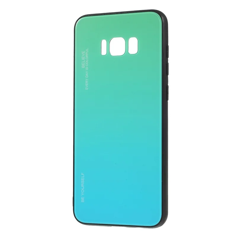 Gradient Color Glass + PC + TPU Phone Case for Samsung Galaxy S8 Plus G955 - Cyan / Blue
