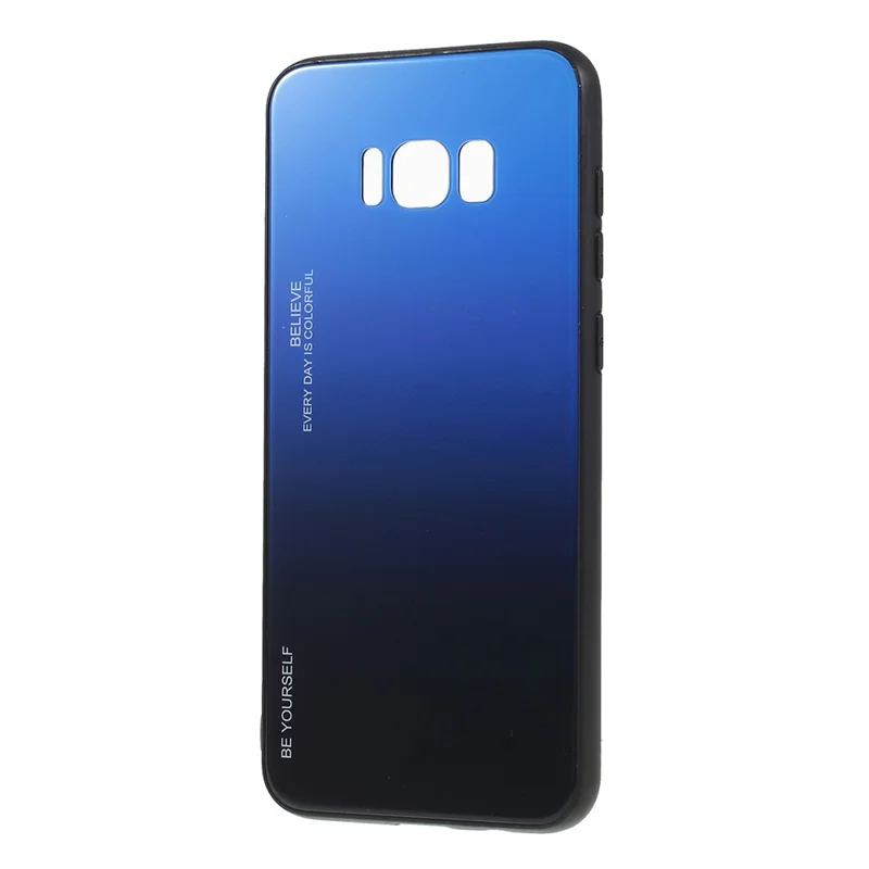Gradient Color Glass + PC + TPU Phone Case for Samsung Galaxy S8 Plus G955 - Blue / Black