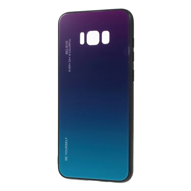 Gradient Color Glass + PC + TPU Phone Case for Samsung Galaxy S8 Plus G955 - Purple / Blue