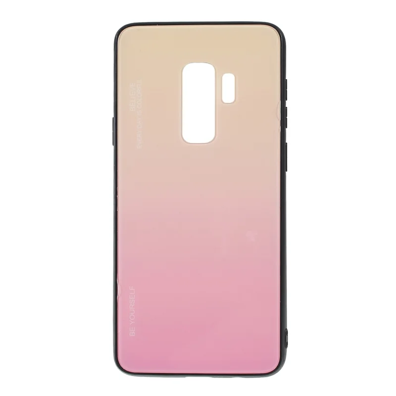 Gradient Color Glass + PC + TPU Phone Case for Samsung Galaxy S9 Plus G965 - Gold / Pink