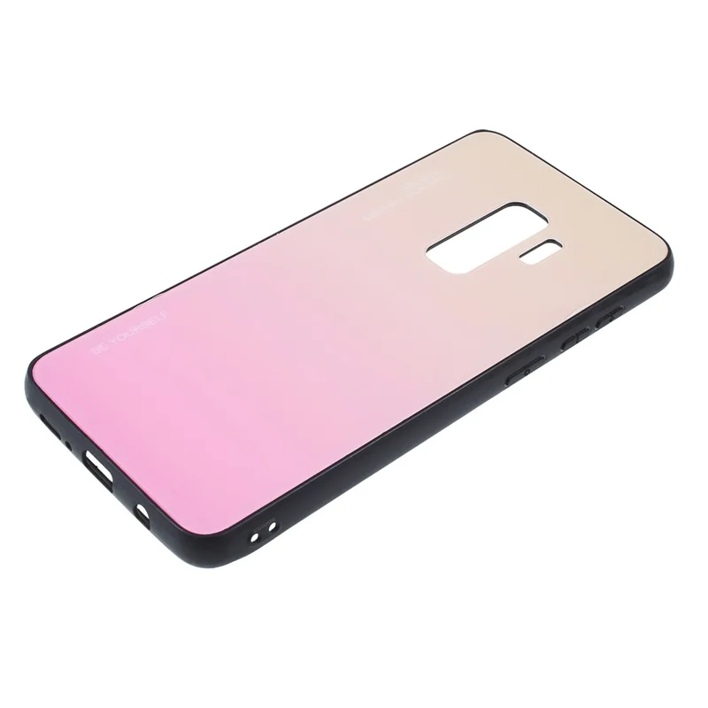 Gradient Color Glass + PC + TPU Phone Case for Samsung Galaxy S9 Plus G965 - Gold / Pink