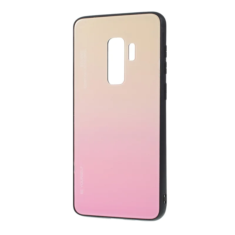 Gradient Color Glass + PC + TPU Phone Case for Samsung Galaxy S9 Plus G965 - Gold / Pink