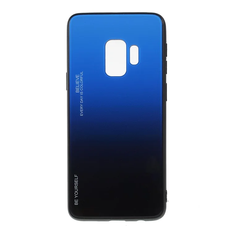 Capa de telefone com Gradiente de Cor de Vidro + PC + TPU para Samsung Galaxy S9 G960 - Azul / Preto