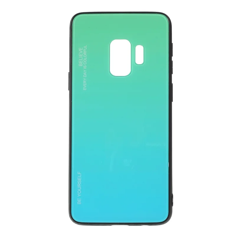 Gradient Color Glass + PC + TPU Phone Case for Samsung Galaxy S9 G960 - Cyan / Blue