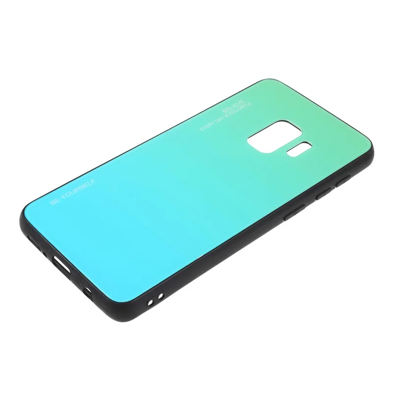 Gradient Color Glass + PC + TPU Phone Case for Samsung Galaxy S9 G960 - Cyan / Blue