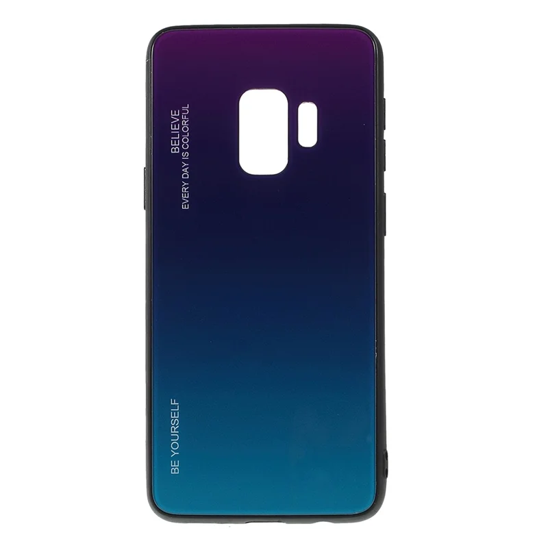 Gradient Color Glass + PC + TPU Phone Case for Samsung Galaxy S9 G960 - Purple / Blue