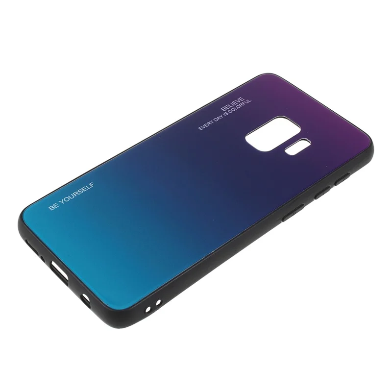 Gradient Color Glass + PC + TPU Phone Case for Samsung Galaxy S9 G960 - Purple / Blue