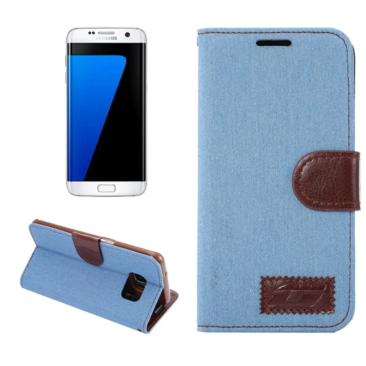 Jeans Cloth Leather Stand Case for Samsung Galaxy S7 Edge G935 - Light Blue