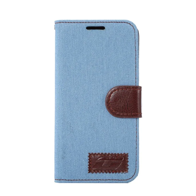 Jeans Cloth Leather Stand Case for Samsung Galaxy S7 Edge G935 - Light Blue