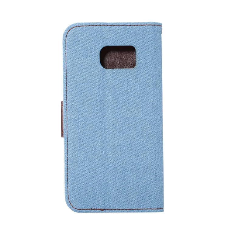 Jeans Cloth Leather Stand Case for Samsung Galaxy S7 Edge G935 - Light Blue