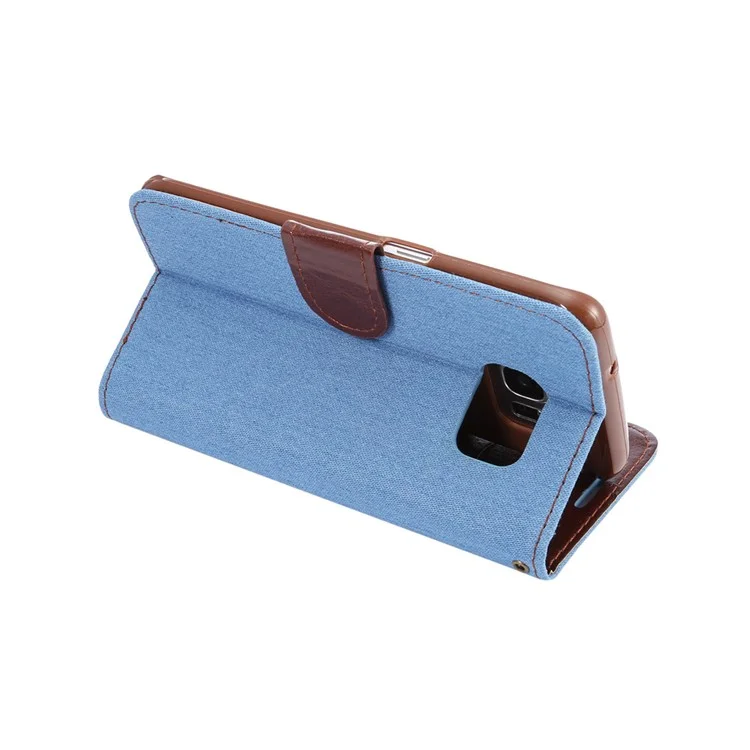 Jeans Cloth Leather Stand Case for Samsung Galaxy S7 Edge G935 - Light Blue