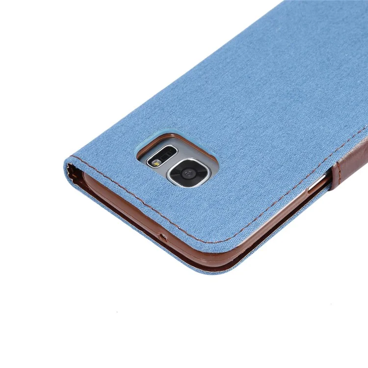Jeans Cloth Leather Stand Case for Samsung Galaxy S7 Edge G935 - Light Blue