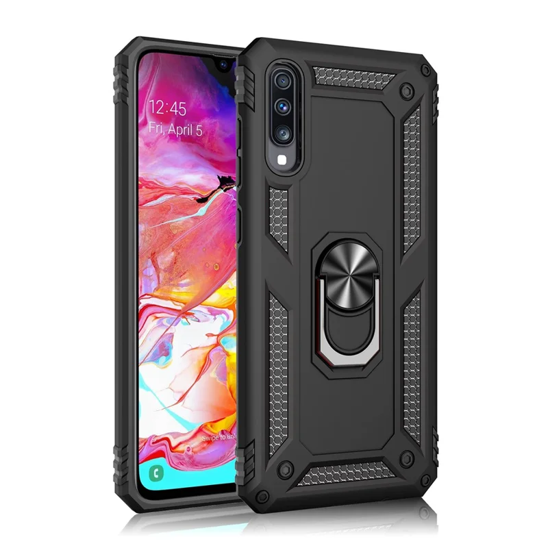 Hybrid PC TPU Kickstand Armor Phone Casing for Samsung Galaxy A70 - Black