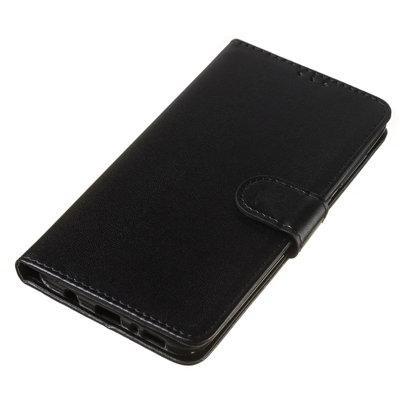 Effen Kleur Lederen Portemonnee Stand Telefoonhoesje voor Samsung Galaxy A70 - Zwart