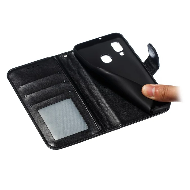 Imprint Mandala Flower Leather Wallet Case per Samsung Galaxy A40 - Nero