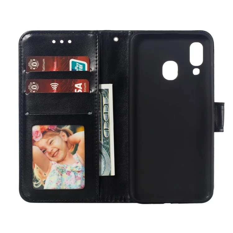 Imprint Mandala Flower Leather Wallet Case per Samsung Galaxy A40 - Nero