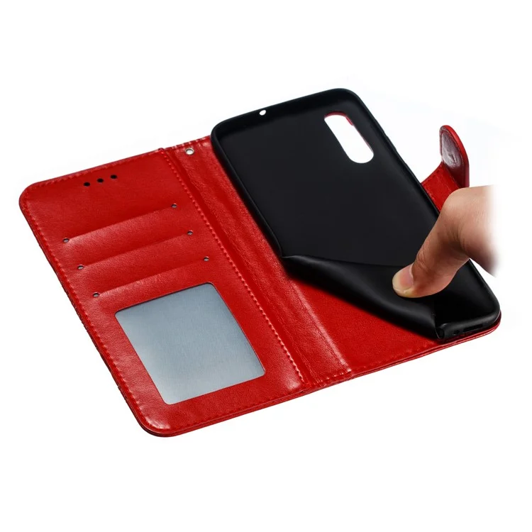 Impressão Mandola Flor Stand Carteira de Couro Para Samsung Galaxy A70 - Vermelho