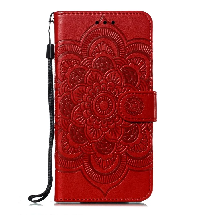 Impressão Mandola Flor Stand Carteira de Couro Para Samsung Galaxy A70 - Vermelho