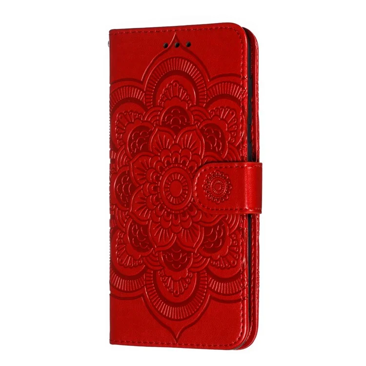 Impresión Mandala Flower Stand Billet Case de Cuero Para Samsung Galaxy A70 - Rojo