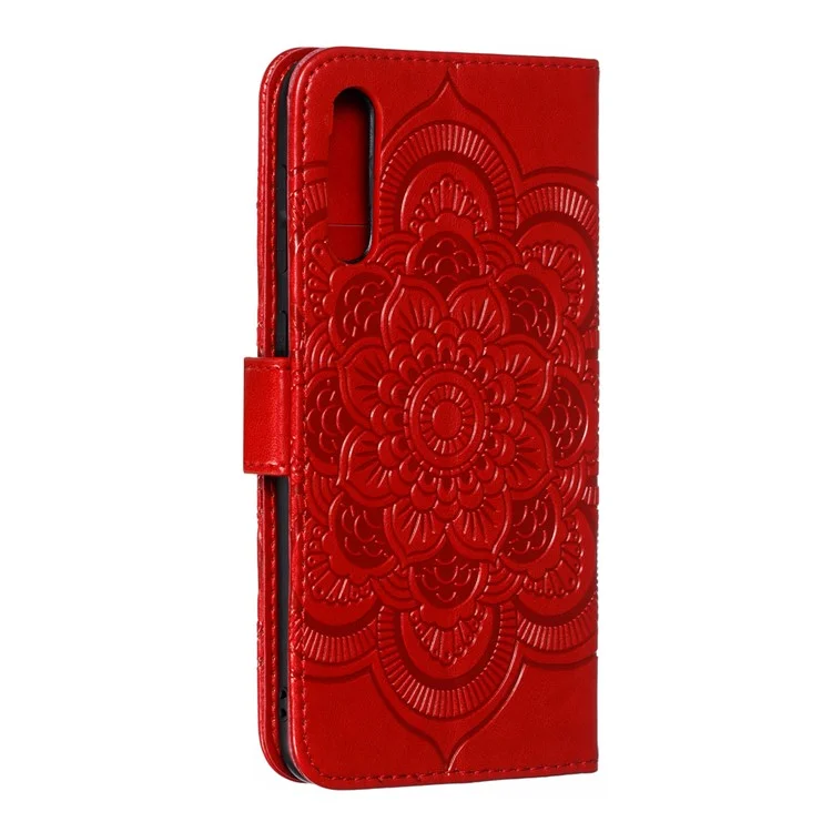 Impresión Mandala Flower Stand Billet Case de Cuero Para Samsung Galaxy A70 - Rojo