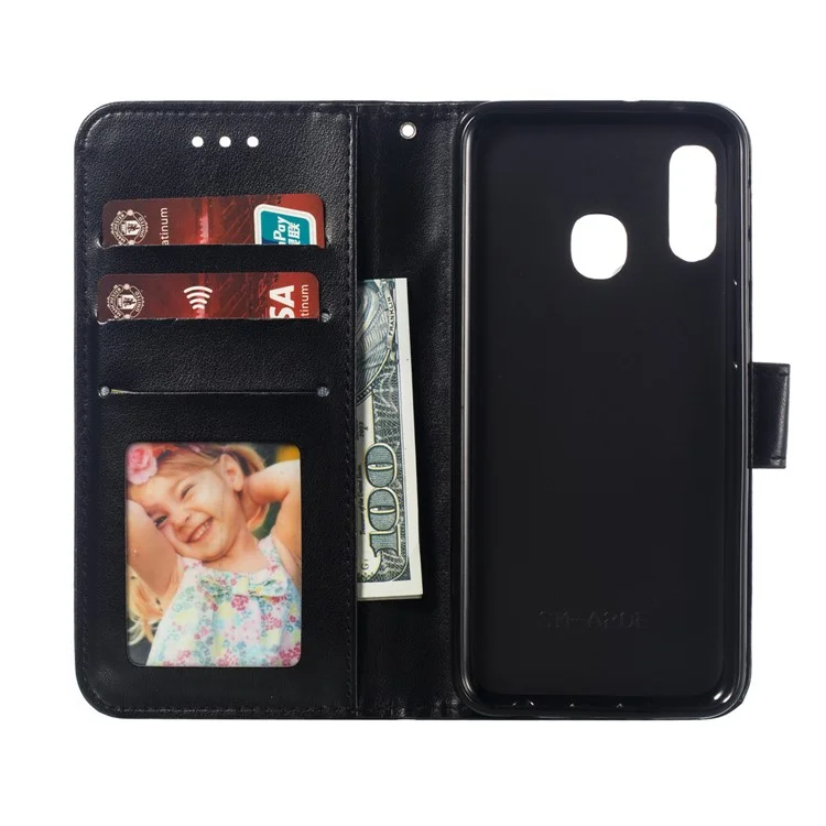 Funda de Billetera de Cuero con Estampado de Flor Mandala para Samsung Galaxy A20e, Accesorio de Teléfono a Prueba de Arañazos - Negro