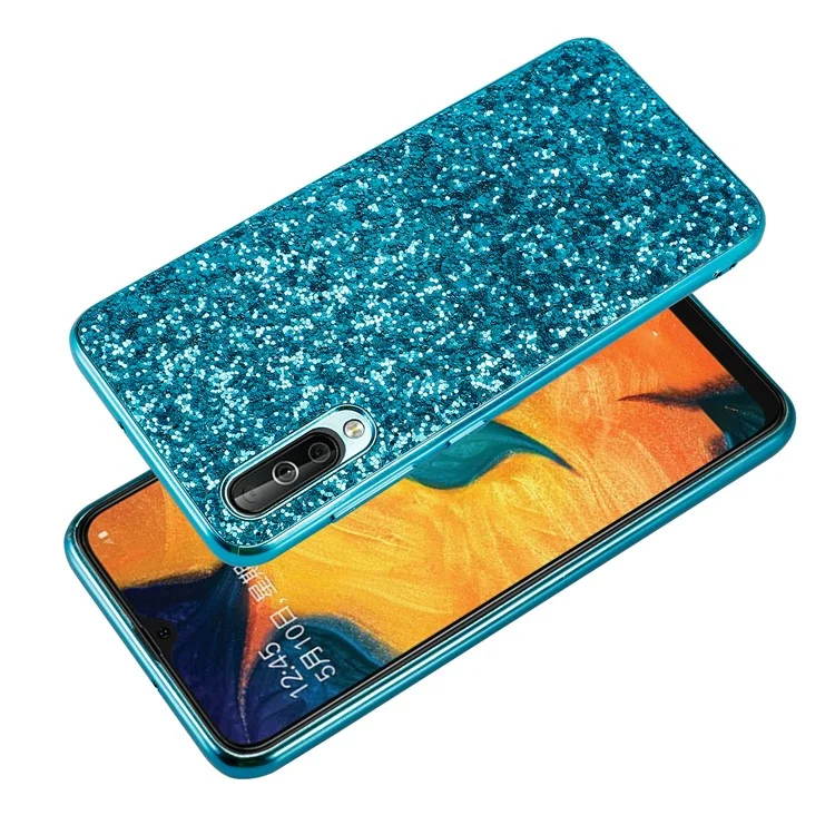 Lantejoulas Glittering Electroplating TPU PC PC Híbrido Casing Para Samsung Galaxy A50 / A50s. / A30. - Azul