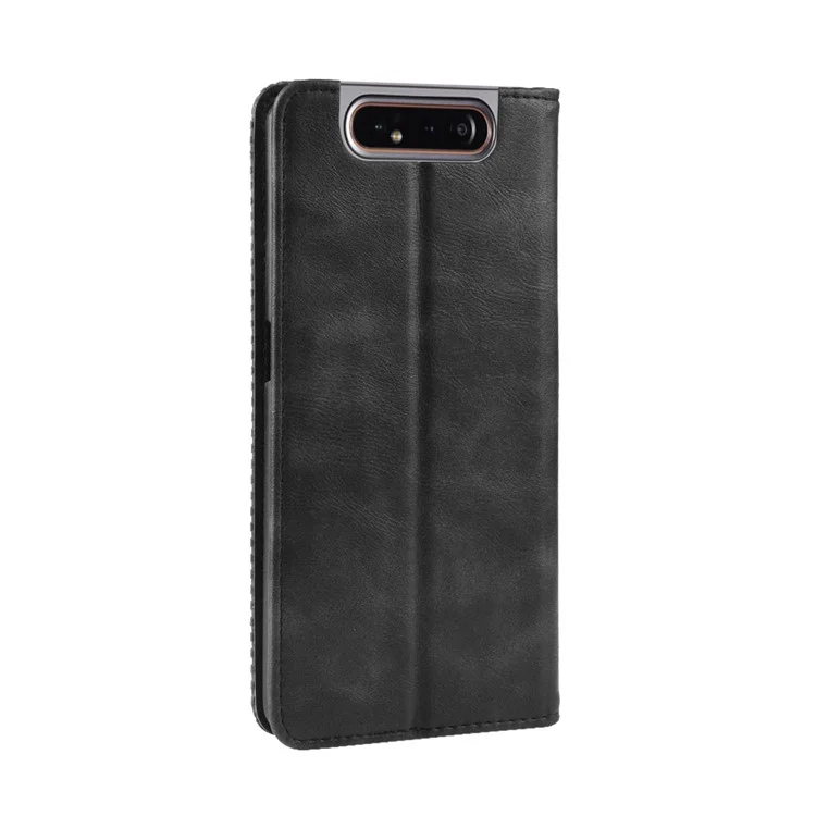 Estuche de Billetera de Cuero PU de Estilo Vintage de Estilo Automático Para Samsung Galaxy A80 / A90 - Negro