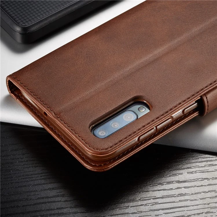 LC.IMEEKE Leather Wallet Case for Samsung Galaxy A70 - Coffee