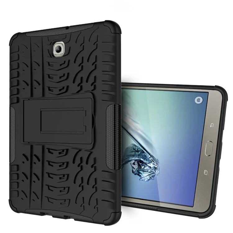 Reifenhaut -kickstand -pc -tpu -hülle Für Samsung Galaxy Tab S2 8.0 T710 T715 - Schwarz