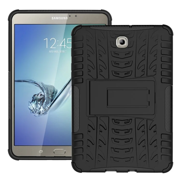 Reifenhaut -kickstand -pc -tpu -hülle Für Samsung Galaxy Tab S2 8.0 T710 T715 - Schwarz