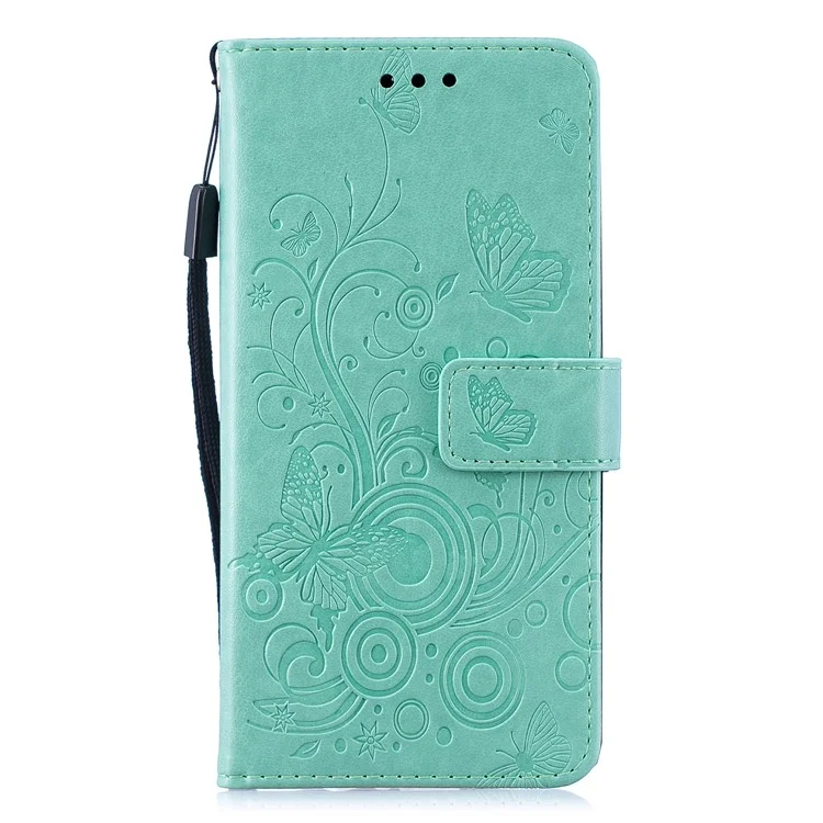 Case Mobile en Cuir PU à Fleur de Papillon Imprimé Pour Samsung Galaxy A40 - Cyan