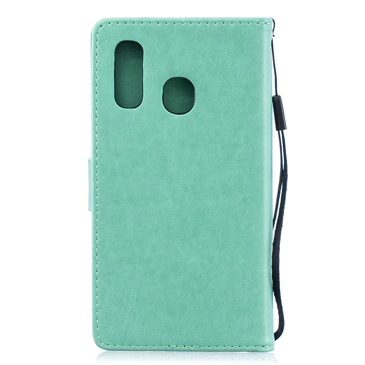 Case Mobile en Cuir PU à Fleur de Papillon Imprimé Pour Samsung Galaxy A40 - Cyan