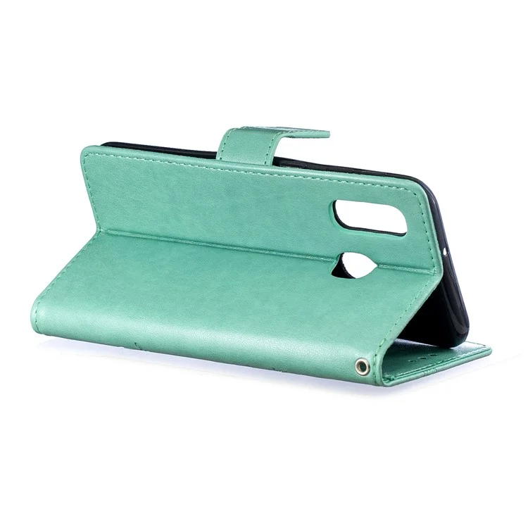 Case Mobile en Cuir PU à Fleur de Papillon Imprimé Pour Samsung Galaxy A40 - Cyan