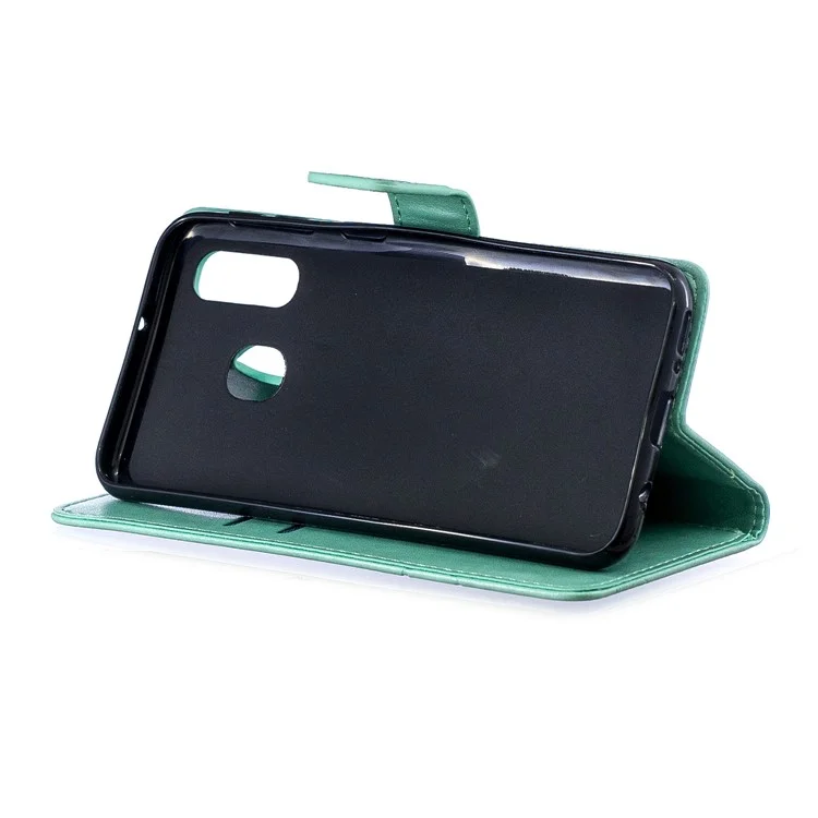 Case Mobile en Cuir PU à Fleur de Papillon Imprimé Pour Samsung Galaxy A40 - Cyan