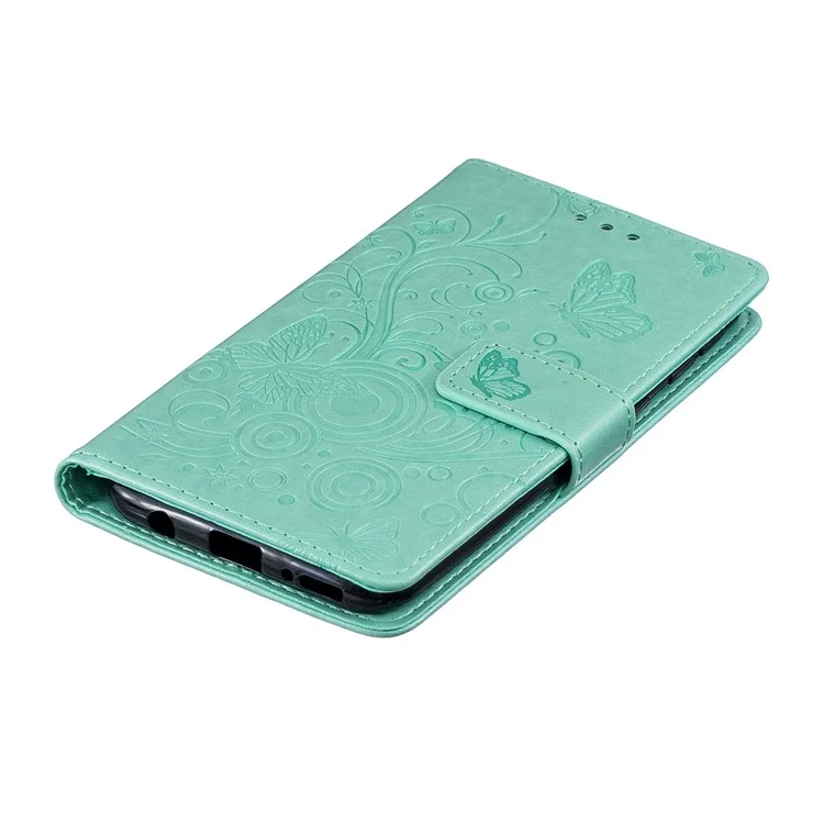 Case Mobile en Cuir PU à Fleur de Papillon Imprimé Pour Samsung Galaxy A40 - Cyan