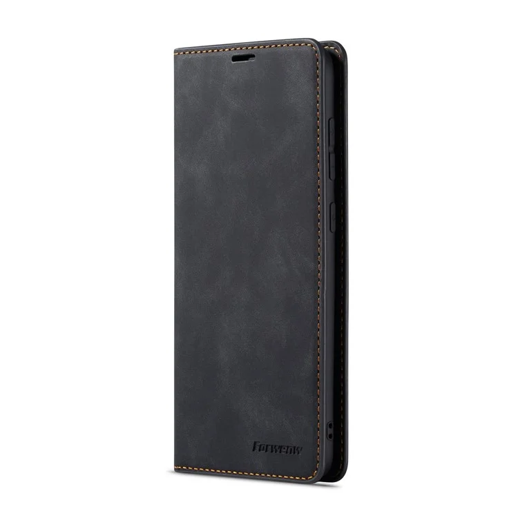 FORWENW Fantasy Series Auto-absorbed Silky Touch Leather Wallet Stand Case for Samsung Galaxy A70 - Black