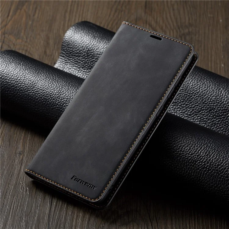 FORWENW Fantasy Series Auto-absorbed Silky Touch Leather Wallet Stand Case for Samsung Galaxy A70 - Black