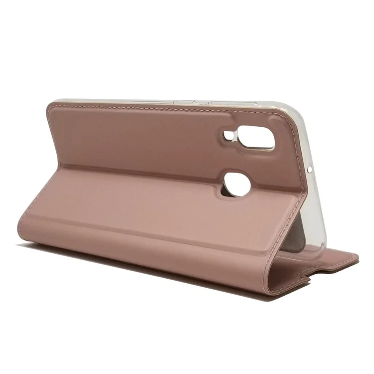 Magnetic Adsorption Leather Card Holder Case for Samsung Galaxy A20e with Foldable Stand - Rose Gold