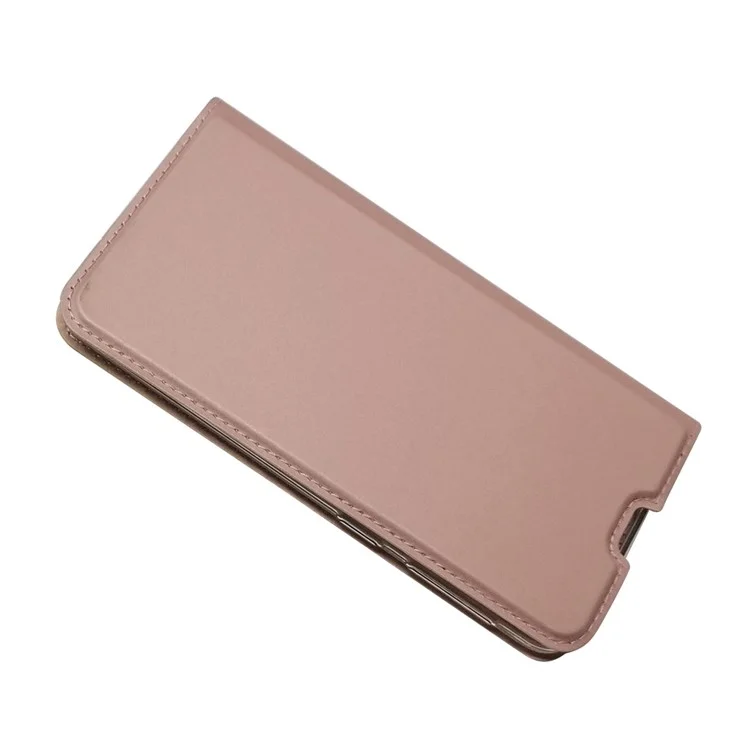 Magnetic Adsorption Leather Card Holder Case for Samsung Galaxy A20e with Foldable Stand - Rose Gold