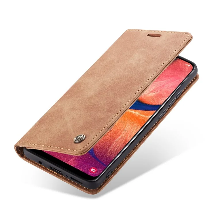 CASEME 013 Series Auto-absorbed Leather Wallet Case for Samsung Galaxy A20/A30 - Brown