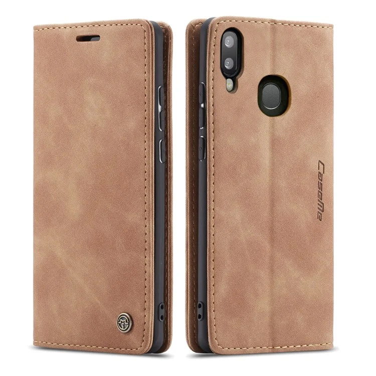 CASEME 013 Series Auto-absorbed Leather Wallet Case for Samsung Galaxy A20/A30 - Brown