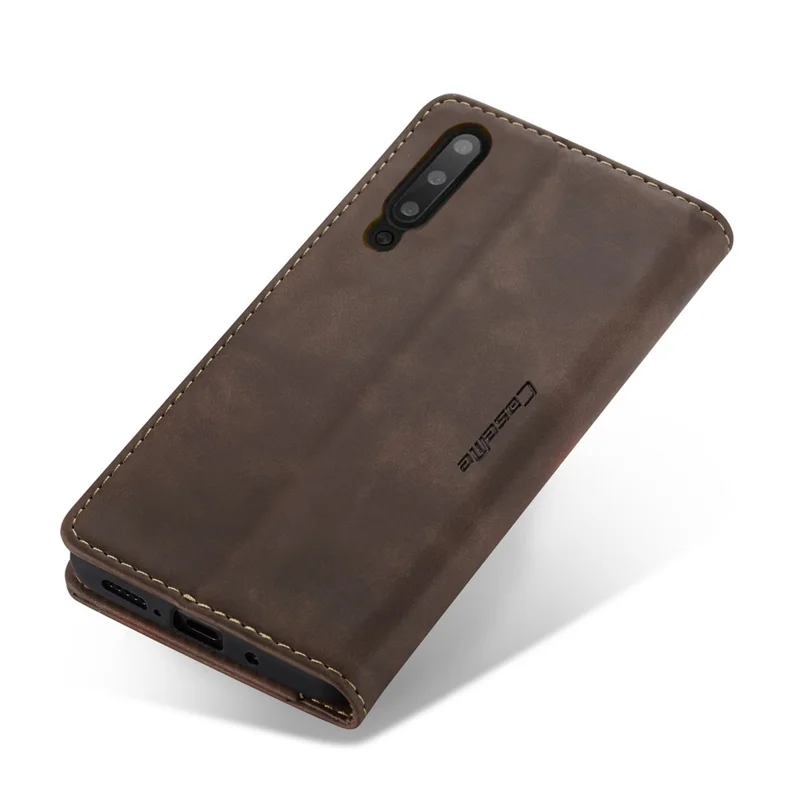 CASEME 013 Series Auto-absorbed Leather Wallet Case for Samsung Galaxy A50 - Coffee