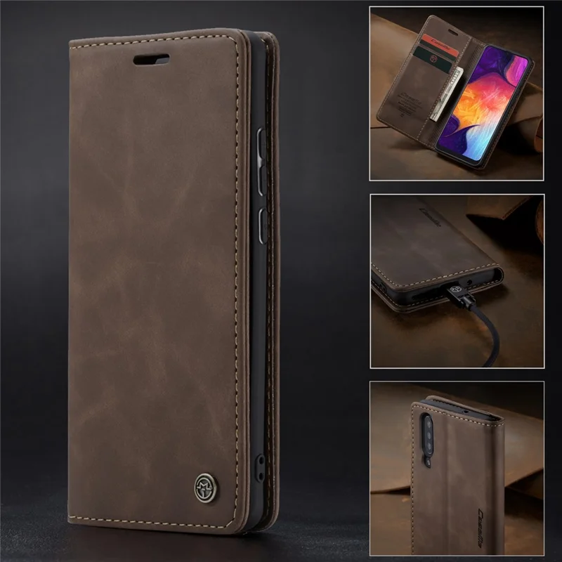 Caseme 013-Serie Auto-absorbierte Lederwallet-Hülle Für Samsung Galaxy A50 - Kaffee